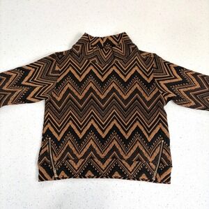 SSYS Chevron Aztec Print Jacket Womens Small High Neck Gold Zip Hem Pockets‎